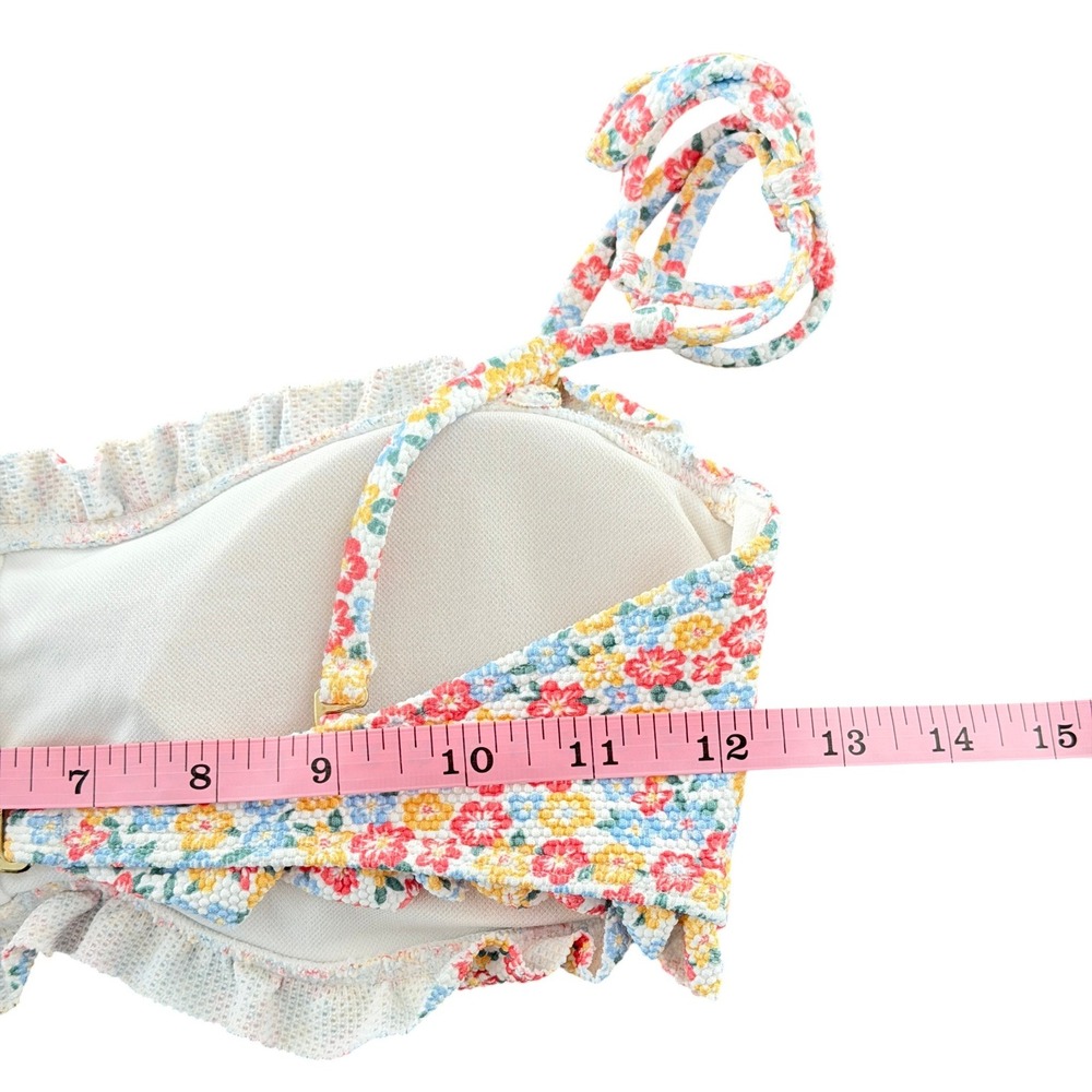 Hollister Floral Smocked Ruffle Bikini Top S Multi-Color Tie Strap Swim Beach - Picture 5 of 7